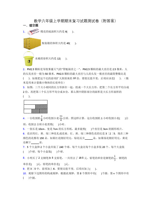 数学六年级上学期期末复习试题测试卷(附答案)