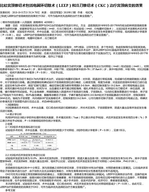 比较宫颈锥切术包括电圈环切除术(LEEP)和冷刀锥切术(CKC)治疗
