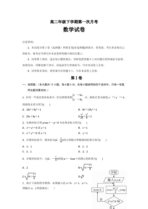 吉林省白城市通榆县第一中学2018-2019学年高二下学期第一次月考数学试题