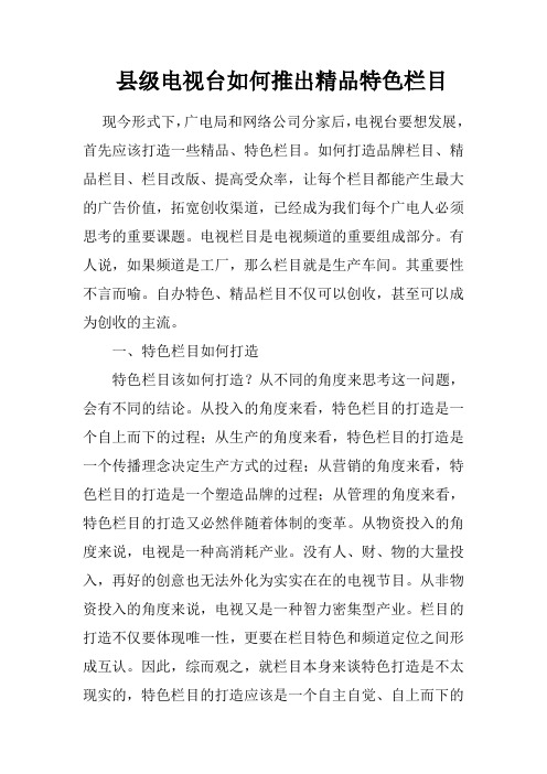 县级电视台如何推出精品特色栏目