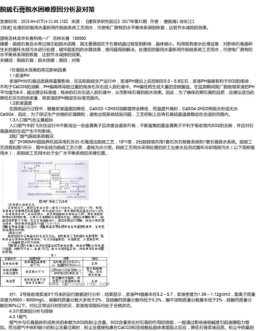 脱硫石膏脱水困难原因分析及对策