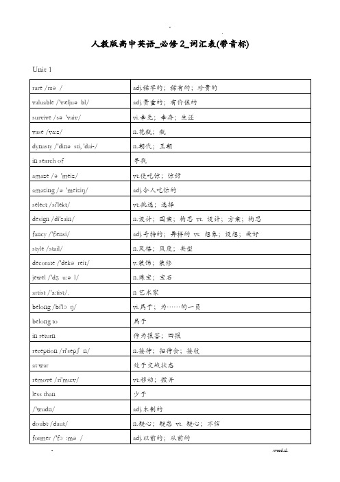 人教版高中英语必修词汇表(带音标)
