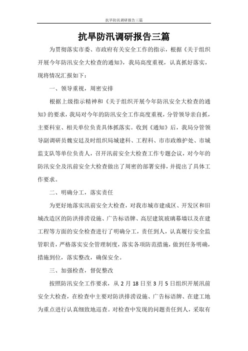 工作报告 抗旱防汛调研报告三篇
