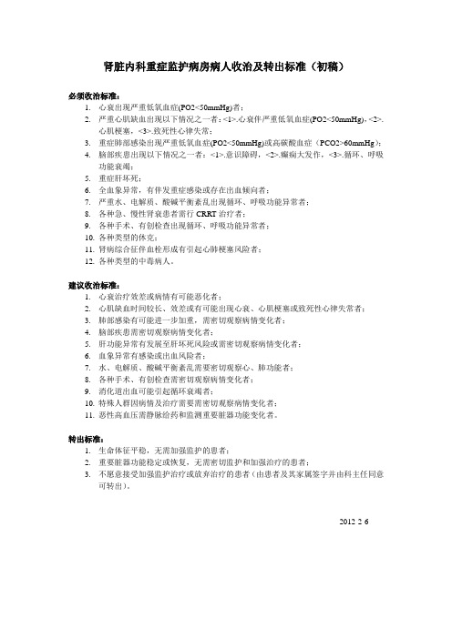 K-ICU 收治及转出标准