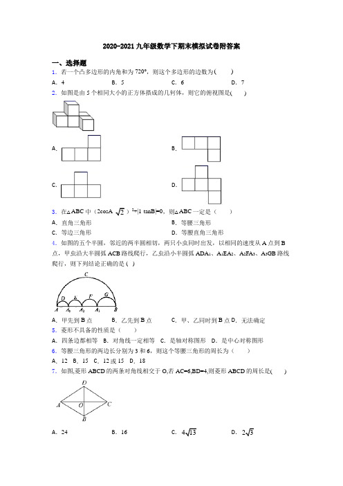 2020-2021九年级数学下期末模拟试卷附答案
