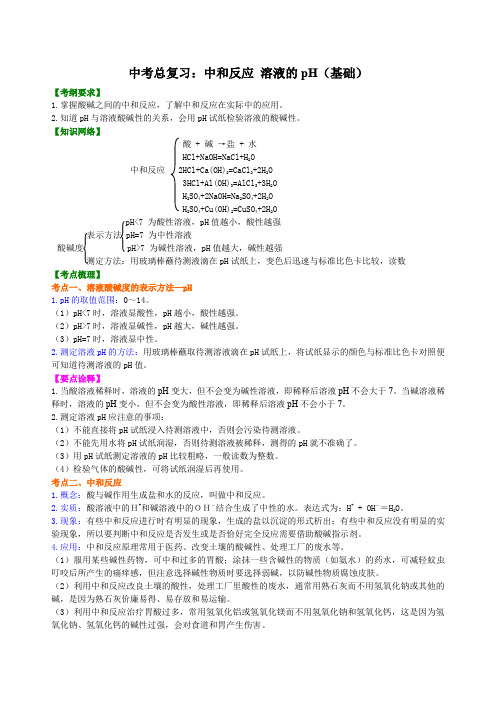 初中化学中考总复习：中和反应 溶液的pH(基础) 知识讲解含答案