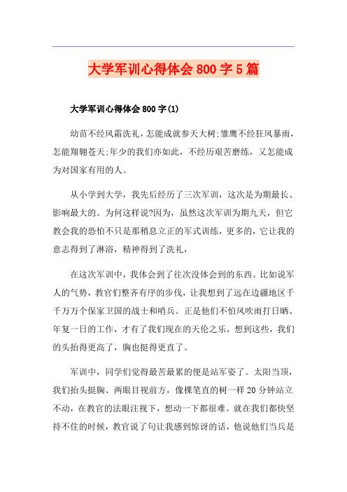 大学军训心得体会800字5篇