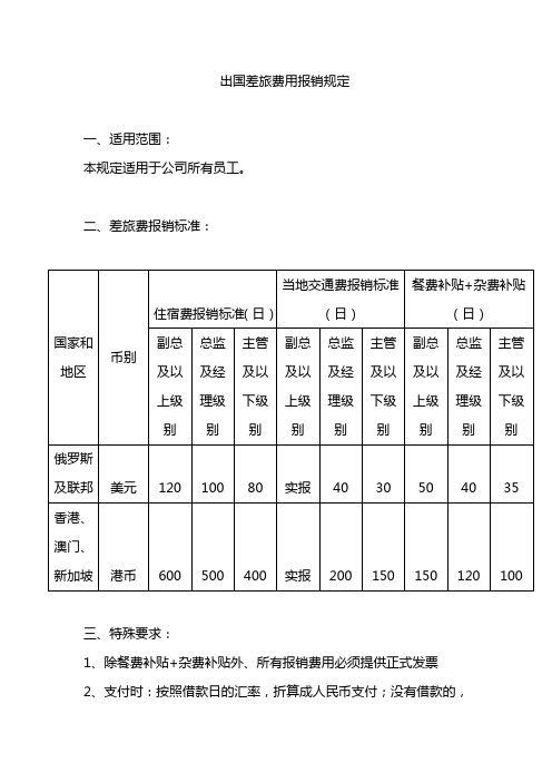 出国差旅费用报销规定