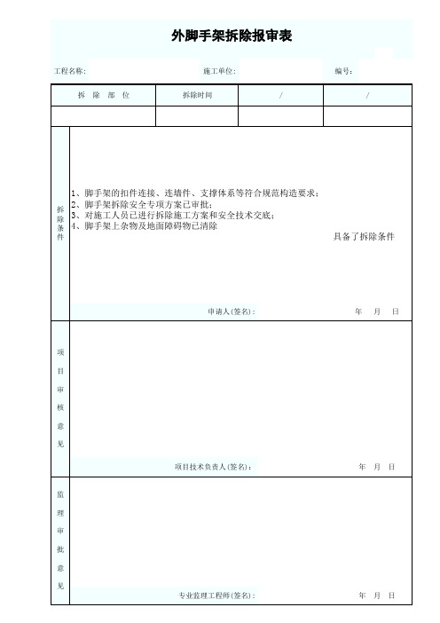 外脚手架拆除报审表