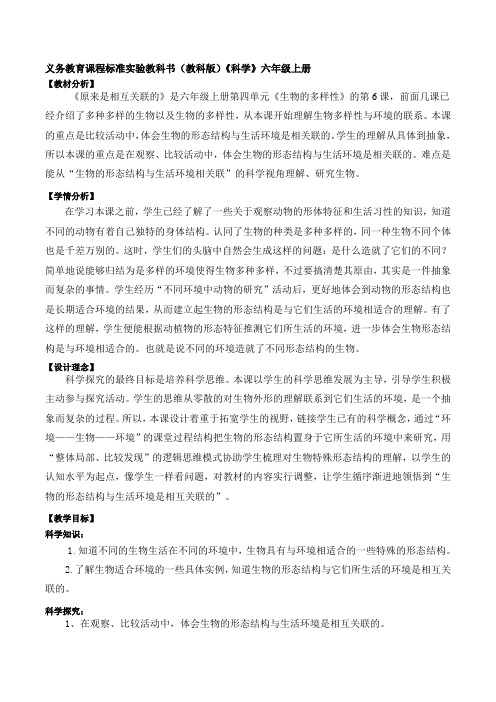 教科版科学六年级上册《四 生物的多样性  6.原来是相互关联的》教学设计_5