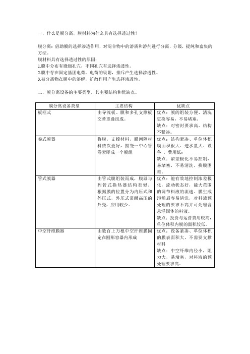 膜分离复习题答案