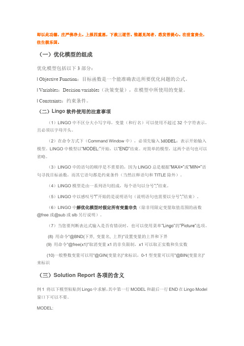 Lingo solution report中各项的含义