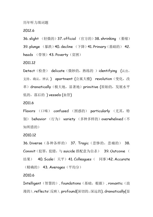 英语六级历年听力填词汇总
