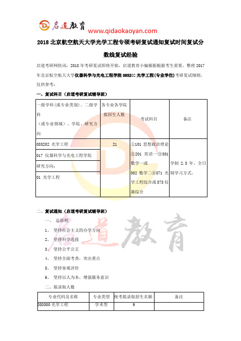 2018北京航空航天大学光学工程专硕考研复试通知复试时间复试分数线复试经验