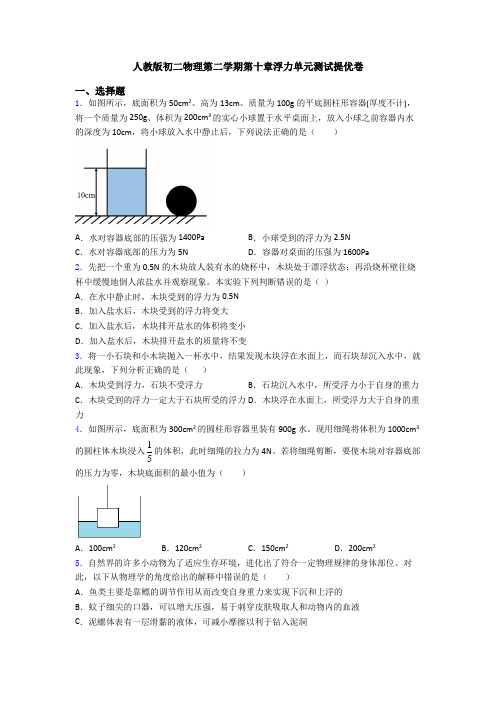 人教版初二物理第二学期第十章浮力单元测试提优卷