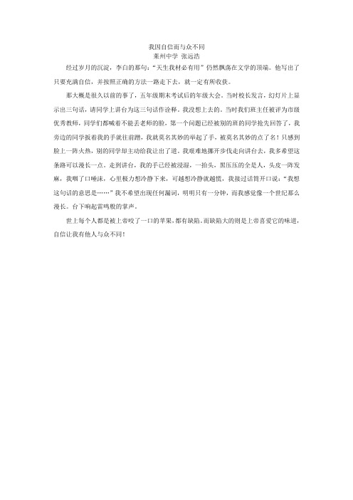 我因自信而与众不同 张远浩
