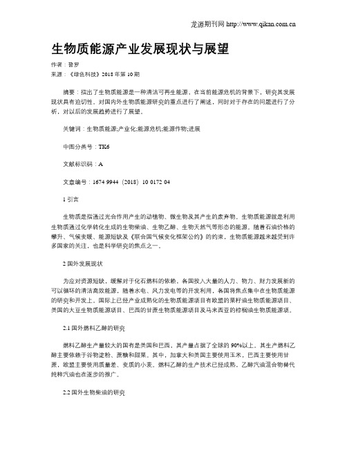 生物质能源产业发展现状与展望
