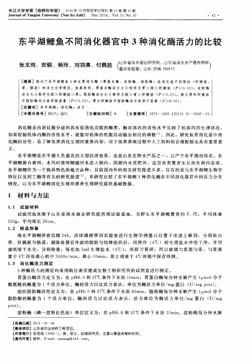 东平湖鲤鱼不同消化器官中3种消化酶活力的比较