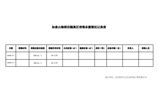 隔离酒店消毒杀菌记录表