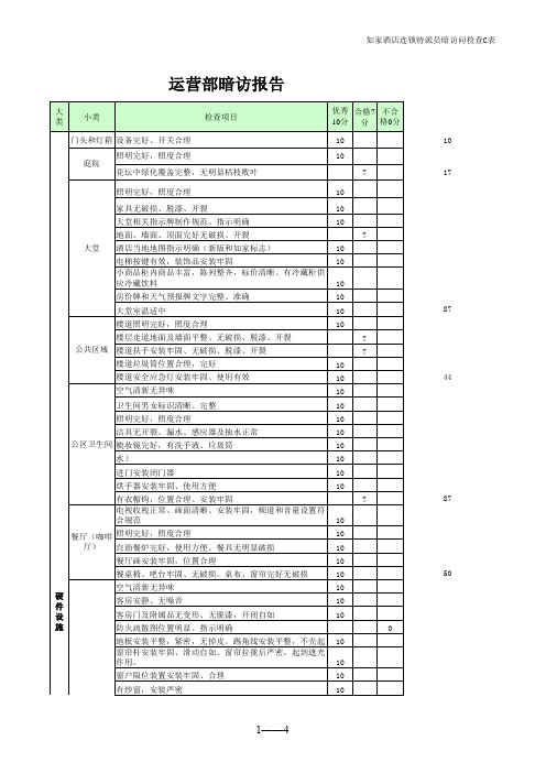 酒店运营部暗访表