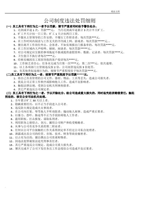公司制度违法处罚细则