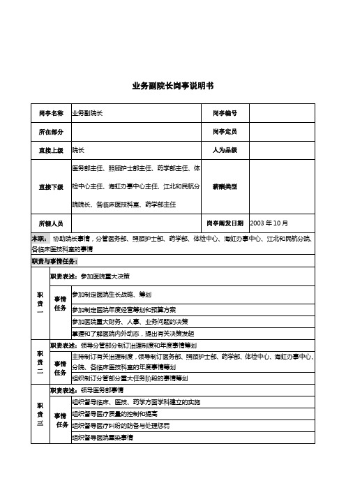 湖北新华医院业务副院长岗位说明书