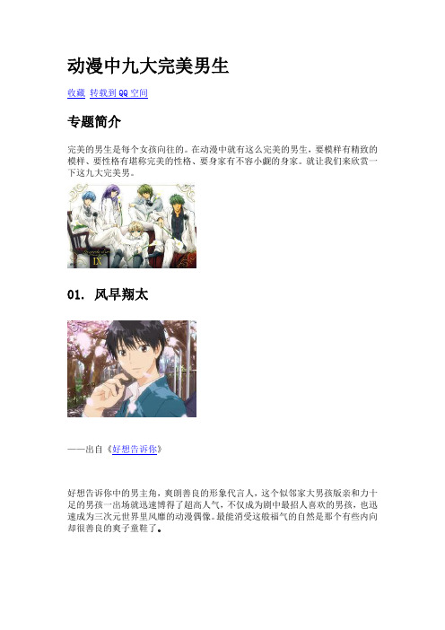 动漫中九大完美男生