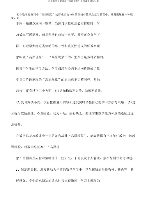 初中数学总复习中“高原现象”的形成原因与对策