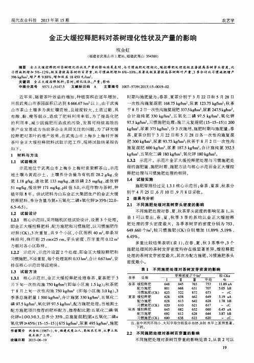 金正大缓控释肥料对茶树理化性状及产量的影响