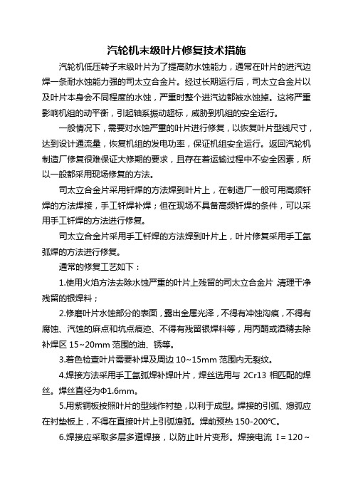 汽轮机末级叶片修复技术措施工艺