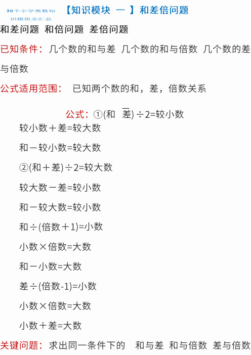 30个小学奥数知识模块全汇总