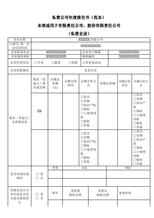 私营公司年度报告书(范本)