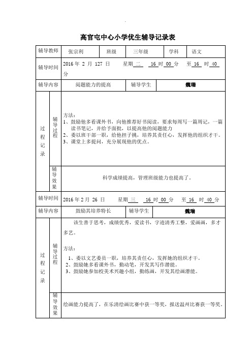 优生辅导记录表1精选范文