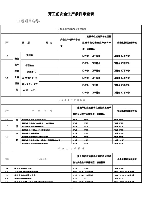 开工前安全生产条件审查表