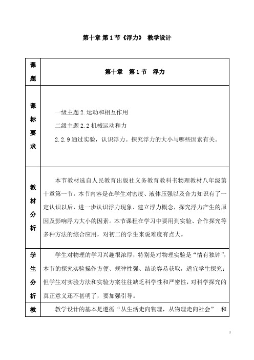 (最新)物理八年级下册第10章第1节《浮力》省优质课一等奖教案