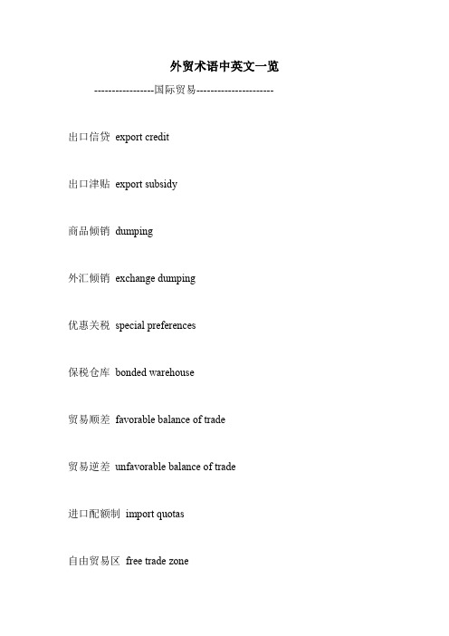 外贸术语中英文一览