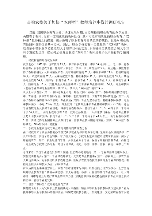 吕梁农校关于加快“双师型”教师培养步伐的调研报告
