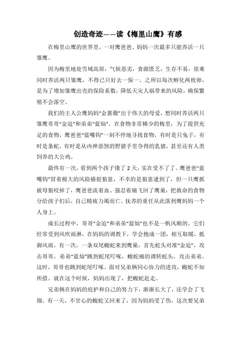 创造奇迹    ——读《梅里山鹰》有感(1000字).docx