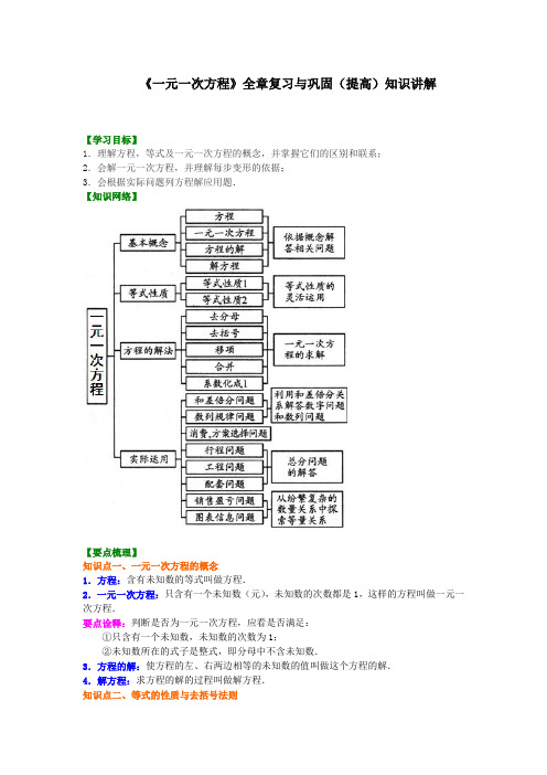 华东师大初中数学七年级下册《一元一次方程》全章复习与巩固(提高)知识讲解(精选)