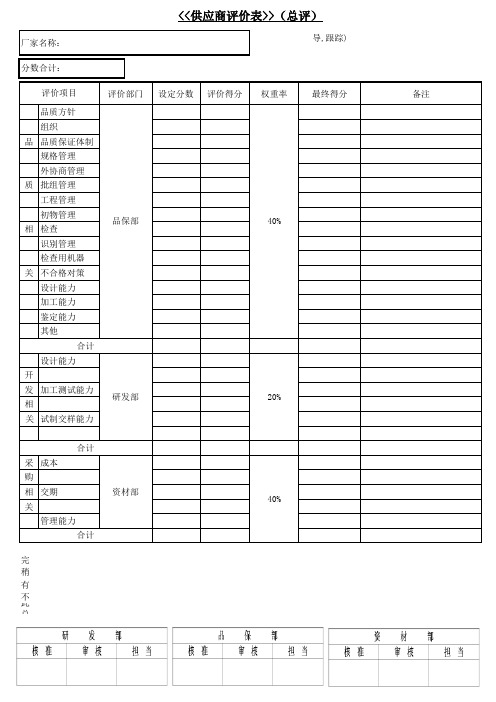 供应商评价综合表