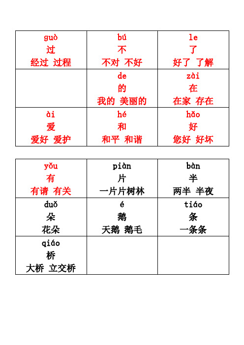 一年级上册生字卡片带拼音组词可打印
