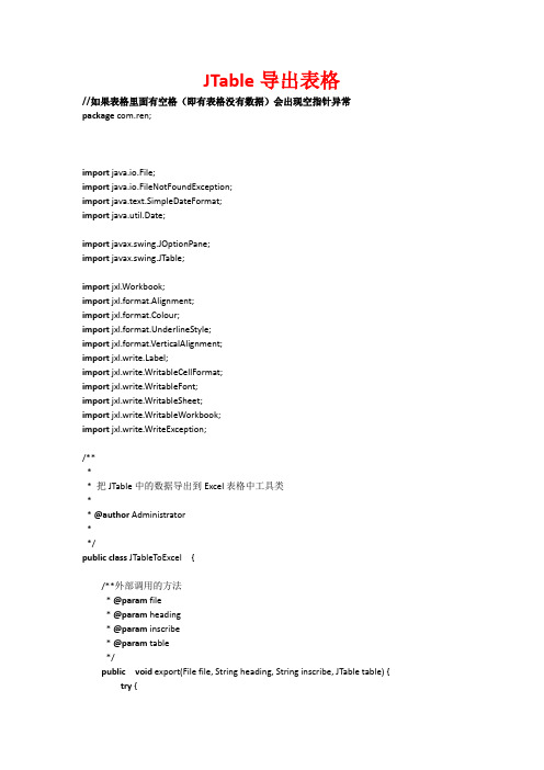 JTable导出导入表格