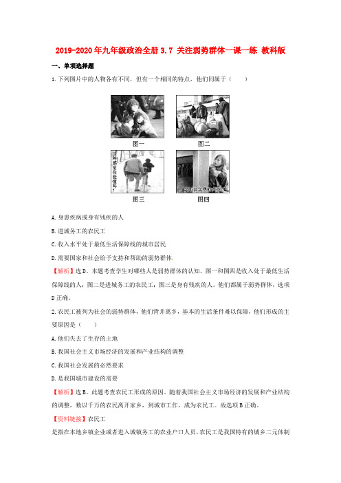 2019-2020年九年级政治全册3.7 关注弱势群体一课一练 教科版