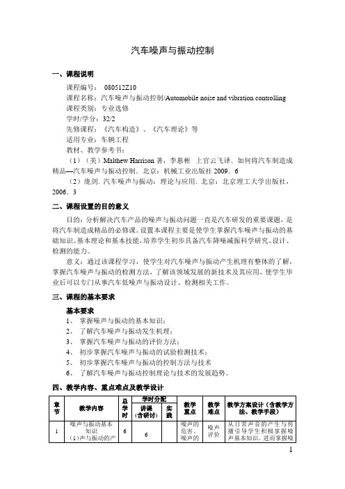 汽车噪声与振动控制  教学大纲