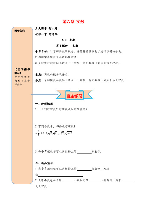 人教版七年级下册数学6.3 第1课时 实数导学案