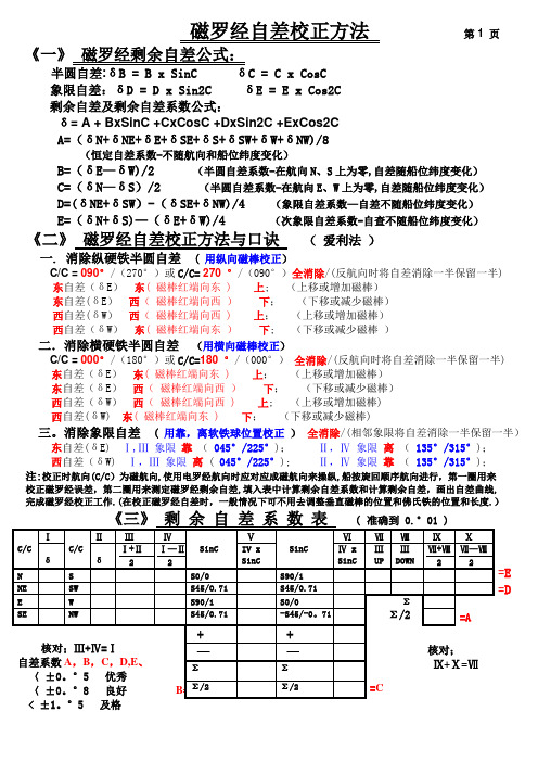 磁罗经自差校正方法及计算表格-范本模板