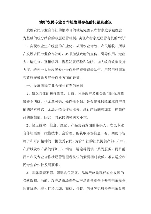 农民专业合作社发展存在问题及建议