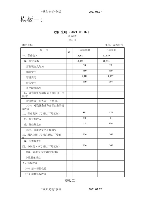 2021年利润表(3种模板)