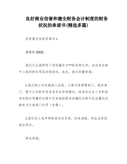 良好商业信誉和健全财务会计制度的财务状况的承诺书(精选多篇)