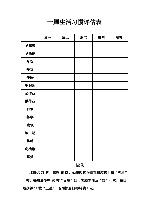 一周生活习惯评估表